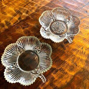 2 Vintage Federal Glass Clear 4 Leaf Clover Ashtrays/Candy Dish